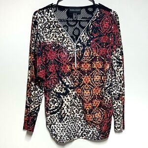 Frank Lyman Gorgeous Multi Color Embellished Jersey Stretch Top Sz 10